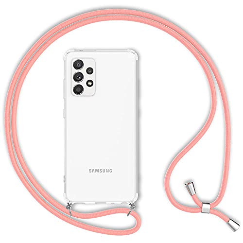 Kaliroo Necklace Case kompatibel mit Samsung Galaxy A52 5G/ A52 Hülle, Transparente Schutzhülle mit Kette Slim Hardcase mit Umhänge-Band, Hard Cover Durchsichtige Handy-Tasche & Kordel, Farbe:Pink von Kaliroo