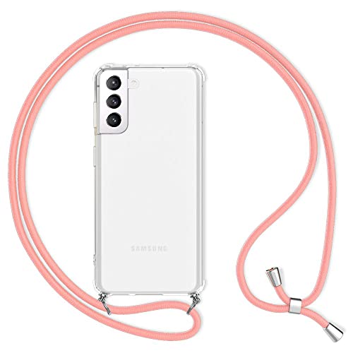Kaliroo Necklace Case kompatibel mit Samsung Galaxy S21 Hülle, Transparente Schutzhülle mit Kette Slim Hardcase mit Umhänge-Band, Clear Phone Cover Durchsichtige Handy-Tasche & Kordel, Farbe:Pink von Kaliroo