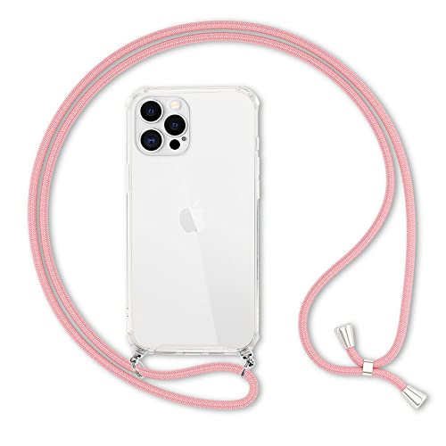 Kaliroo Necklace Case kompatibel mit iPhone 12 PRO MAX Hülle, Transparente Schutzhülle mit Kette Slim Hardcase mit Umhänge-Band, Handy-Schnur Cover Durchsichtige Handy-Tasche & Kordel, Farbe:Pink von Kaliroo