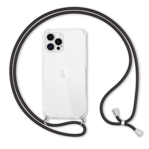 Kaliroo Necklace Case kompatibel mit iPhone 12 PRO MAX Hülle, Transparente Schutzhülle mit Kette Slim Hardcase mit Umhänge-Band, Handy-Schnur Cover Durchsichtige Handy-Tasche & Kordel, Farbe:Schwarz von Kaliroo