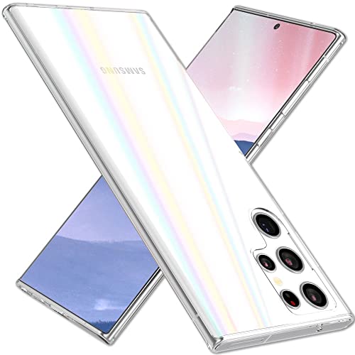 Kaliroo Regenbogen Glashülle kompatibel mit Samsung Galaxy S22 Ultra Hülle, Kratzfest Durchsichtig Holografisch Glänzend Transparent, Hartglas & Silikon-Rahmen, Stoßfeste Schutzhülle Handyhülle Case von Kaliroo