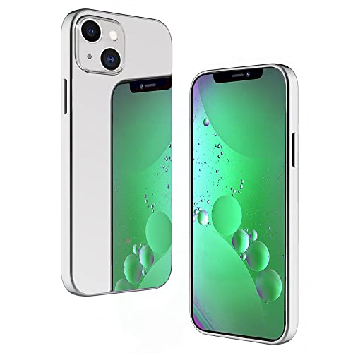 Kaliroo Spiegel Glashülle kompatibel mit iPhone 13 Hülle, Echter Spiegeleffekt Reflektierendes Hartglas Kratzfest Leicht Dünn, 9H Tempered Glass Case & Silikon-Rahmen, Selfie Mirror Hardcase - Silber von Kaliroo