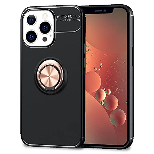 Kaliroo Standfunktion Ringhülle kompatibel mit iPhone 13 PRO Hülle, 360-Grad Drehbahrer Ring Finger-Halter & für KFZ-Halterung, Matt-Schwarze Silikon Schutzhülle Robust rutschfest, Farbe:Rose Gold von Kaliroo