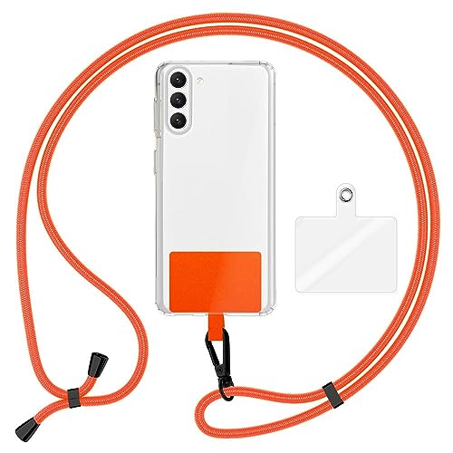 Kaliroo Universal Umhängeband mit 2 Pads & Metall Karabiner-Haken (matt schwarz), Verstellbare Crossbody Handy-Kette 160cm für Handyhülle, Lanyard für Smartphone Schlüssel Ausweise, Farbe:Orange von Kaliroo