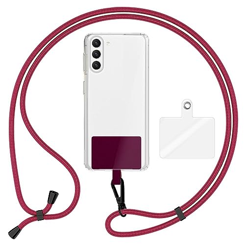 Kaliroo Universal Umhängeband mit 2 Pads & Metall Karabiner-Haken (matt schwarz), Verstellbare Crossbody Handy-Kette 160cm für Handyhülle, Lanyard für Smartphone Schlüssel Ausweise, Farbe:Weinrot von Kaliroo