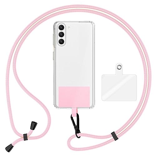 Kaliroo Universal Umhängeband mit 2 Pads & Metall Karabiner-Haken (matt schwarz), Verstellbare Crossbody Handy-Kette 160cm für Handyhülle, Lanyard für Smartphone Schlüssel Ausweise, Farbe:Hell-Rosa von Kaliroo
