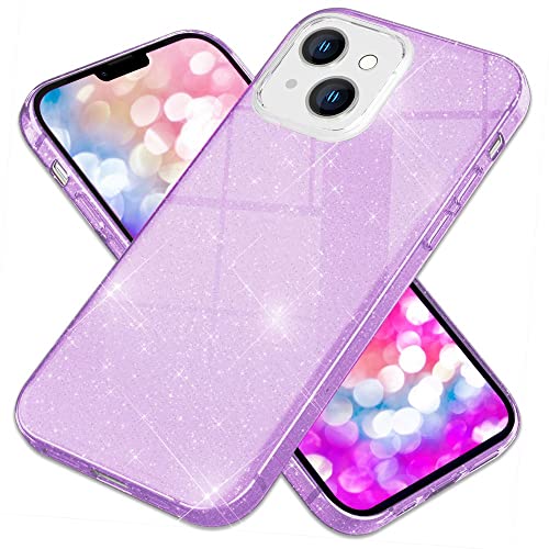 Kaliroo Verstärkte Glitzerhülle kompatibel mit iPhone 14 Hülle, 3in1 Schutzhülle Silikon & Glitzer & Hardcover, Glitter Case Bling Pailletten Cover Handyhülle Glänzend Robust Sparkly, Farbe:Lila von Kaliroo