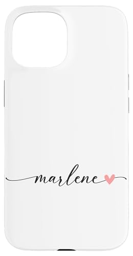 Marlene Name Vorname Kalligrafie Herzlinie Weiss Pastellrosa Hülle für iPhone 15 von Kalligrafie Personalisierte Vornamen