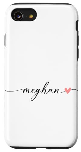 Meghan Name Vorname Kalligrafie Herzlinie Weiss Pastell Rosa Hülle für iPhone SE (2020) / 7 / 8 von Kalligrafie Personalisierte Vornamen