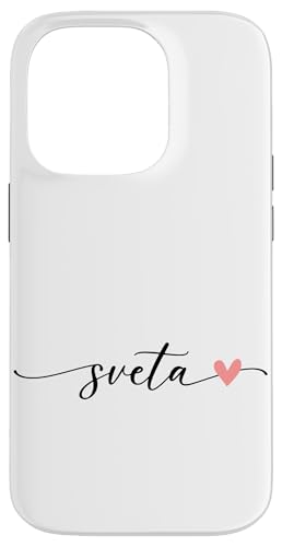 Sveta Name Vorname Kalligrafie Herzlinie Weiss Pastell Rosa Hülle für iPhone 14 Pro von Kalligrafie Personalisierte Vornamen