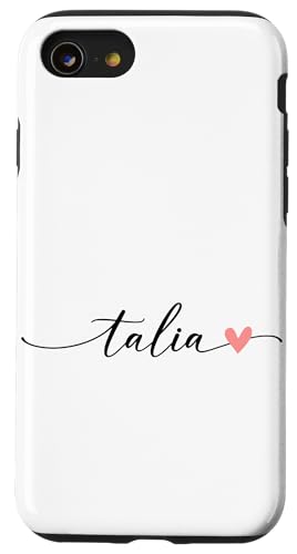 Talia Name Vorname Kalligrafie Herzlinie Weiss Pastell Rosa Hülle für iPhone SE (2020) / 7 / 8 von Kalligrafie Personalisierte Vornamen