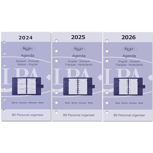 Kalpa 6 Ringbuch Agenda Nachfüllen Personal Organizer Terminplaner Einlage Kalendereinlage, 2024 2025 2026, Mini, 1 Woche auf 2 Seiten von Kalpa