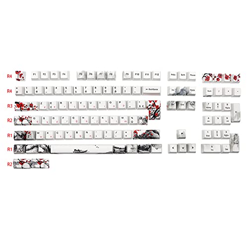 Pflaumenblüten-Tastenkappen, PBT-Sublimation, mechanische Tastatur-Tastenkappe, 111 Tasten, OEM-Profil für Cherry MX-Schalter, personalisierte PBT-Tastenkappen, Pflaumenblüten-Tastenkappen, von Kalttoy