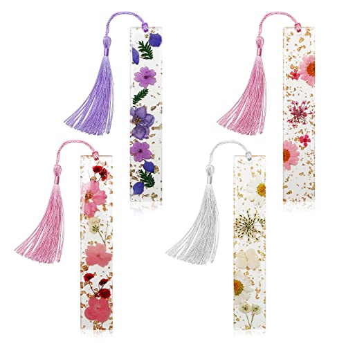 Lesezeichen, Getrocknete Blumen Harz Lesezeichen,Kaluofan 4PCS Lesezeichen Personalisiert, Bookmark, Quaste Nettes Lesezeichen, lesezeichen mädchen, Lesezeichen Aus Natürliche Getrocknetem Blumenharz von Kaluofan