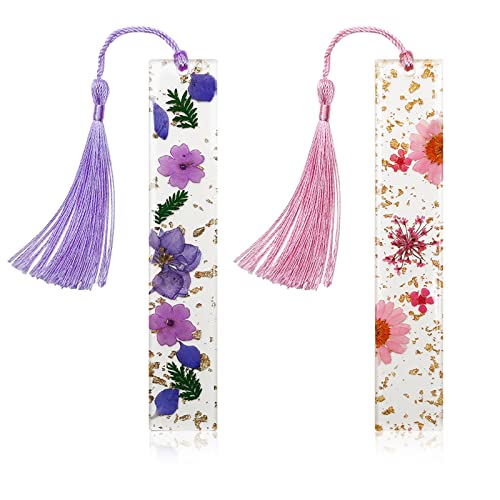Lesezeichen,Getrocknete Blumen Harz ,Kaluofan 2 Stück Personalisiert,Bookmark, Quaste Nettes , mädchen, Aus Natürliche Blumenharz von Kaluofan
