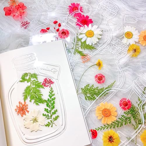 Transparente Lesezeichen Getrocknete Blumen, Kaluofan 40 Stück Lesezeichen Kinder, Lesezeichen Personalisiert,Glaswaren Aufkleber Bookmark,DIY Lesezeichen, Glasflasche Wunschflasche Aufkleber von Kaluofan