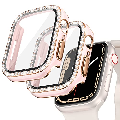 [2Stück] Kamita Diamond Displayschutz Hülle für Apple Watch SE 2023/6/5/4 40mm, Glitzer Hart PC Bumper Case mit Hartglas Displayschutzfolie, Bling Schutzhülle Cover für iWatch6/iWatch5(Rosa-Roségold) von Kamita