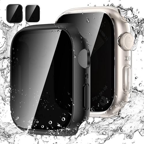 [2Stück] Kamita Privatsphäre Hülle für Apple Watch Serie 9/8/7 41mm Schutzhülle mit Hartglas Displayschutzfolie, Wasserdicht Bumper Case Anti-Spy Gehäuse für iWatch9/iWatch8/iWatch7 (Klar+Schwarz) von Kamita