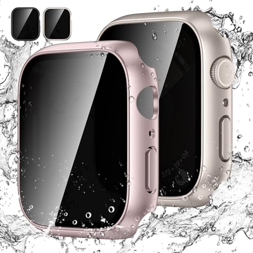 [2Stück] Kamita Privatsphäre Hülle für Apple Watch Series 9/8/7 41mm Schutzhülle mit Hartglas Displayschutzfolie, Wasserdicht PC Bumper Case Anti-Spy Gehäuse für iWatch9/iWatch8 (Sternenlicht+Rosa) von Kamita