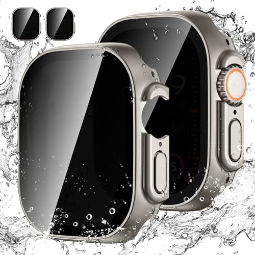 [2Stück] Kamita Privatsphäre Hülle für Apple Watch Ultra 2023/2022 49mm Schutzhülle mit 9H Hartglas Displayschutzfolie, Wasserdicht Hart PC Bumper Case Anti-Spy Gehäuse für iWatch Ultra (Titan*2) von Kamita