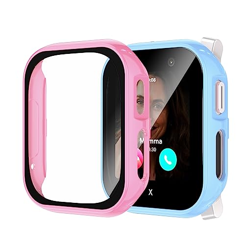 [2Stück] Kamita Hülle für Xplora X6 Play Kids Uhr, Hart PC Bumper Case mit Displayschutz aus Gehärtetem Glas, Rundum Schutz Cover Stoßfest Schutzhülle für Xplora X 6 Kinder Jungen Mädchen (Blau+Rosa) von Kamita