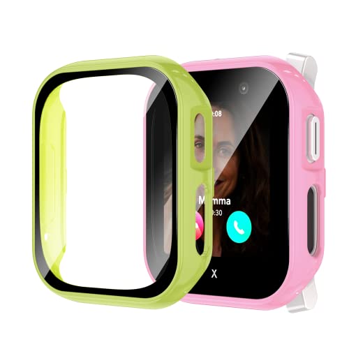 [2Stück] Kamita Hülle für Xplora X6 Play Kids Uhr, Hart PC Bumper Case mit Displayschutz aus Gehärtetem Glas, Rundum Schutz Cover Stoßfest Schutzhülle für X 6 Play Kinder Jungen Mädchen (Rosa+Grün) von Kamita