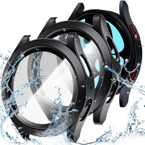 [2Stück] Kamita wasserdichte Hülle Kompatibel mit Samsung Galaxy Watch 6 40mm Schutzhülle mit 9H Displayschutz aus Gehärtetem Glas, Hart PC Voller Körper Gehäuse Cover für Samsung Watch6 (Schwarz*2) von Kamita