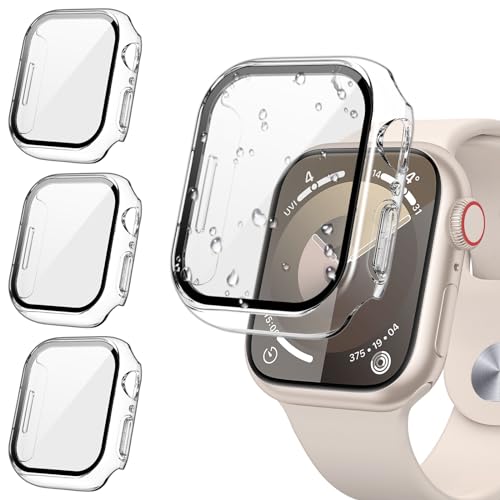 [3Stück] Kamita Hülle Kompatibel mit Apple Watch Series 9 8 7 41mm Schutzhülle mit Displayschutz aus Gehärtetem Glas, PC Bumper Case Stoßfeste Schutz Gehäuse für iWatch9/iWatch8/iWatch7 (Klar*3) von Kamita