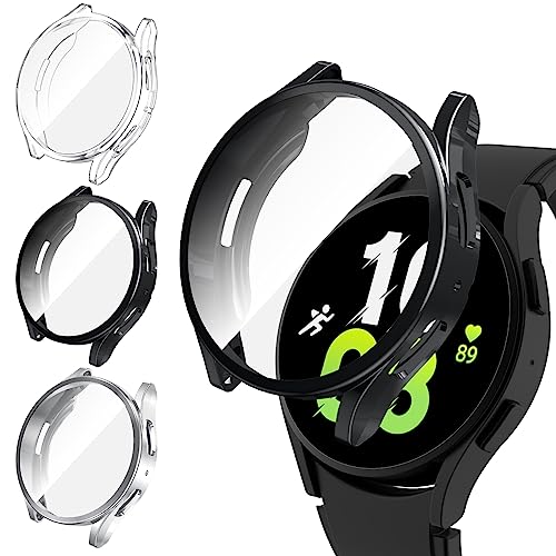 [3Stück] Kamita Hülle Kompatibel mit Samsung Galaxy Watch 6 44mm Schutzhülle, Weiche Ultradünne TPU Vollständige Abdeckung Displayschutz Hülle, Schutz Hüllen für Galaxy Watch6 (Klar+Schwarz+Silber) von Kamita