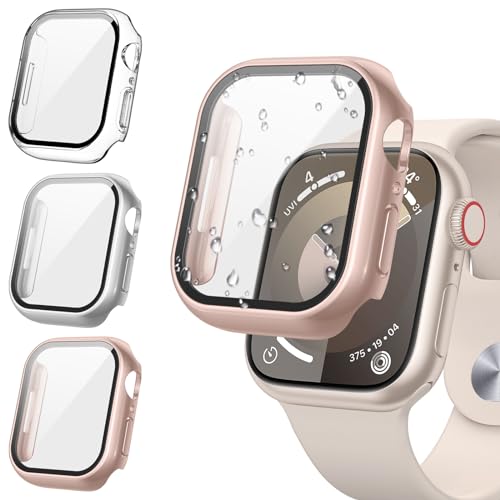 [3Stück] Kamita Hülle für Apple Watch Series SE 2023/6/5/4 40mm Schutzhülle mit Hartglas Displayschutzfolie, Hart PC Bumper Case Voller Körper Gehäuse für iWatch6/iWatch5 (Klar+Silber+Roségold) von Kamita