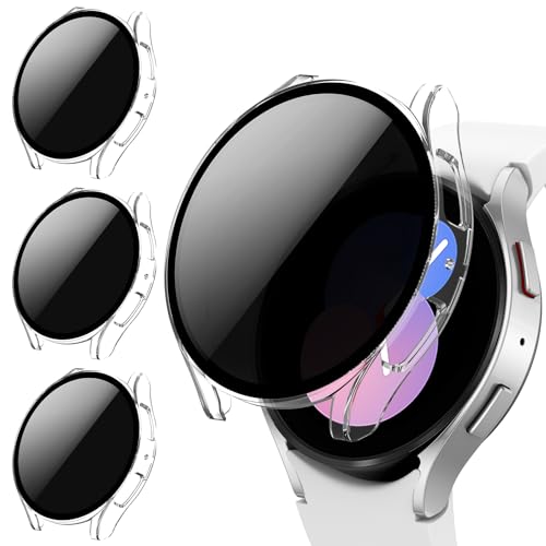 Kamita [3Stück] Privatsphäre Hülle für Samsung Galaxy Watch 4/Watch 5 44mm Schutzhülle mit 9H Anti-Spy Hartglas Displayschutzfolie, Stoßfest Hart PC Bumper Case für Watch4 Watch5 Gehäuse (Klar*3) von Kamita