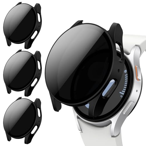 [3Stück] Kamita Privatsphäre Hülle Kompatibel mit Samsung Galaxy Watch 7 40mm, Hart PC Bumper Case mit 9H Hartglas Displayschutzfolie, Stoßfest Anti-Spy Schutzhülle für Samsung Watch7 (Schwarz*3) von Kamita