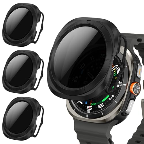 [3Stück] Kamita Privatsphäre Hülle Kompatibel mit Samsung Galaxy Watch Ultra 47mm, Hart PC Bumper Case mit Hartglas Sichtschutzfolie, Stoßfest Anti-Spy Schutzhülle für Samsung Watch Ultra (Schwarz*3) von Kamita