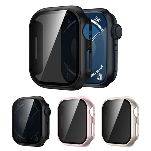 [3Stück] Kamita Privatsphäre Hülle für Apple Watch SE/6/5/4 40mm Schutzhülle mit 9H Hartglas Displayschutzfolie, Stoßfest Bumper Case Anti-Spy Gehäuse für iWatch6/iWatch5 (Schwarz+Sternenlicht+Rosa) von Kamita