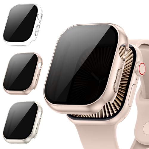 Kamita [3Stück] Privatsphäre Hülle Kompatibel mit Apple Watch Serie 10 42mm, Hart PC Bumper Case mit Hartglas Sichtschutzfolie, Stoßfest Anti-Spy Schutzhülle für iWatch10 (Klar+Sternenlicht+Roségold) von Kamita