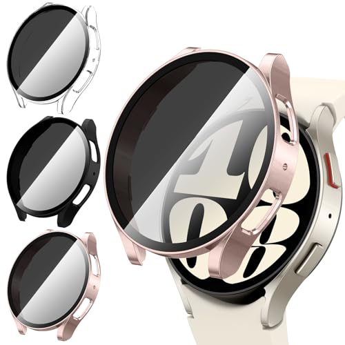[3Stück] Kamita Privatsphäre Hülle Kompatibel mit Samsung Galaxy Watch 6 40mm Schutzhülle mit Hartglas Displayschutzfolie, PC Bumper Case Anti-Spy Gehäuse für Samsung Watch6 (Klar+Schwarz+Roségold) von Kamita