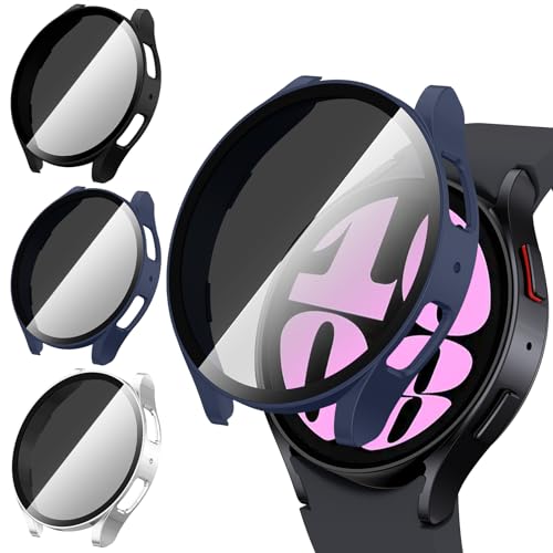 [3Stück] Kamita Privatsphäre Hülle Kompatibel mit Samsung Galaxy Watch 6 40mm Schutzhülle mit Hartglas Displayschutzfolie, Hart PC Bumper Case Anti-Spy Gehäuse für Galaxy Watch6 (Schwarz+Blau+Silber) von Kamita