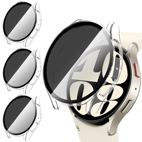 [3Stück] Kamita Privatsphäre Hülle Kompatibel mit Samsung Galaxy Watch 6 44mm Schutzhülle mit 9H Hartglas Displayschutzfolie, Hart PC Bumper Case Anti-Spy Gehäuse für Galaxy Watch6 (Klar*3) von Kamita
