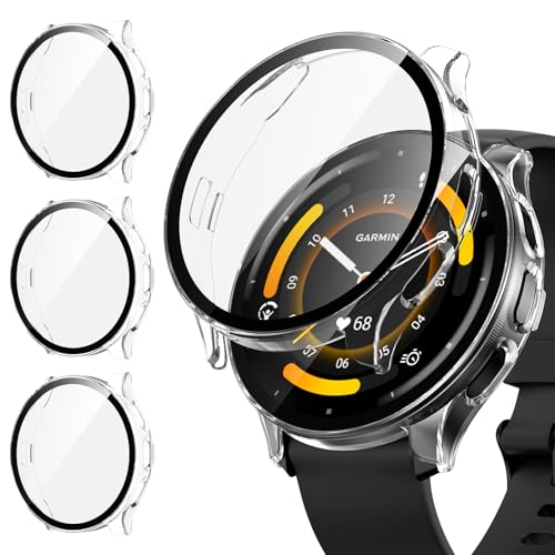 [3Stück] Kamita Schutzhülle Kompatibel mit Garmin Venu 3 45mm, Hart PC Bumper Case mit Displayschutz aus 9H Gehärtetem Glas, Stoßfest Voller Körper Schutz Gehäuse für Garmin Venu 3 45 (Klar*3) von Kamita