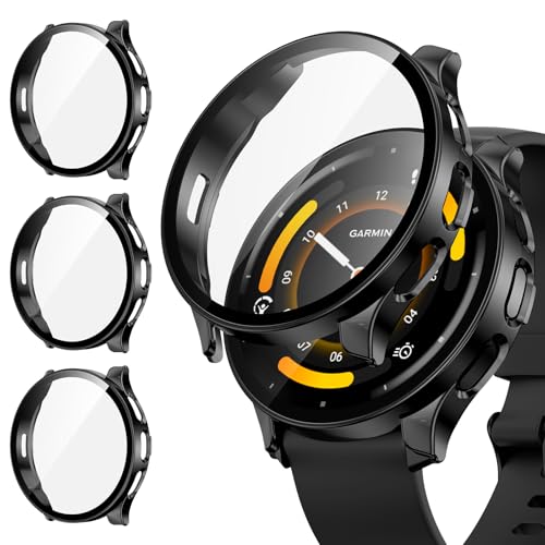 Kamita [3Stück] Schutzhülle Kompatibel mit Garmin Venu 3 45mm, Hart PC Bumper Case mit Displayschutz aus 9H Gehärtetem Glas, Stoßfest Voller Körper Schutz Gehäuse für Garmin Venu 3 45 (Schwarz*3) von Kamita