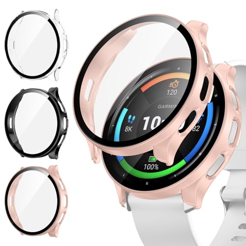 [3Stück] Kamita Schutzhülle Kompatibel mit Garmin Venu 3 45mm, Hart PC Bumper Case mit Displayschutz aus 9H Gehärtetem Glas, Stoßfest Voller Körper Schutz Gehäuse für Garmin Venu3 (Klar+Schwarz+Rosa) von Kamita