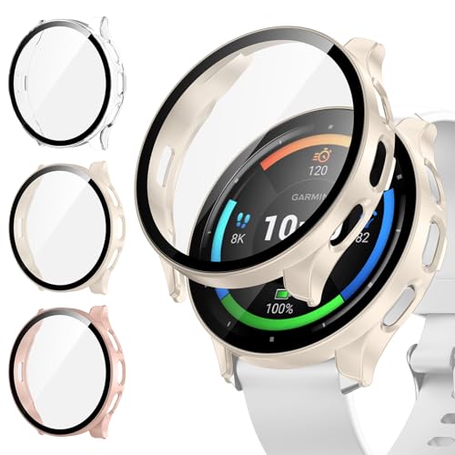 [3Stück] Kamita Schutzhülle Kompatibel mit Garmin Venu 3 45mm, Hart PC Bumper Case mit Displayschutz aus Gehärtetem Glas, Stoßfest Voller Körper Schutz Gehäuse für Garmin Venu3 45 (Klar+Rosa+Weiß) von Kamita