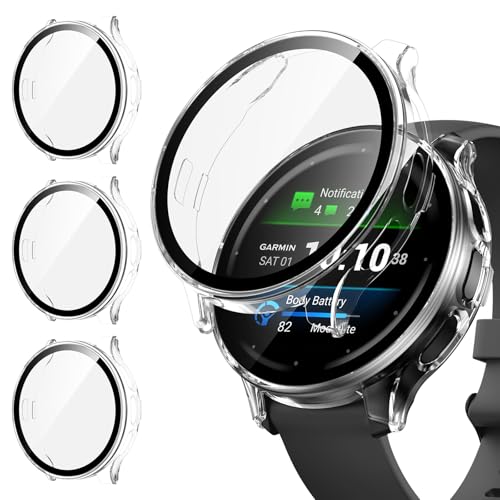 Kamita [3Stück] Schutzhülle Kompatibel mit Garmin Venu 3S 41mm, Hart PC Bumper Case mit Displayschutz aus 9H Gehärtetem Glas, Stoßfest Voller Körper Schutz Gehäuse für Garmin Venu 3S 41 (Klar*3) von Kamita