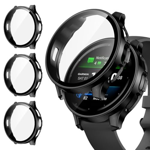 [3Stück] Kamita Schutzhülle Kompatibel mit Garmin Venu 3S 41mm, Hart PC Bumper Case mit Displayschutz aus 9H Gehärtetem Glas, Stoßfest Voller Körper Schutz Gehäuse für Garmin Venu 3S 41 (Schwarz*3) von Kamita
