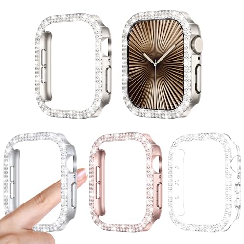 [4Stück] Kamita Diamant Hülle für Apple Watch 10 42mm, Glitzer Hart PC Bumper Case Ohne Displayschutzfolie für iWatch10, Stoßfest Glitzerhüll für Frauen Mädchen (Klar+Silber+Sternenlicht+Roségold) von Kamita