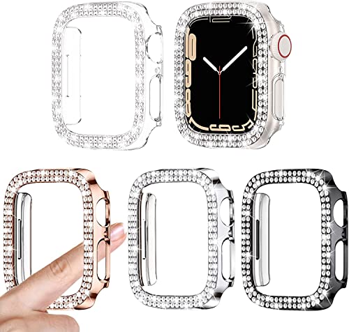 [4Stück] Kamita Diamant Hülle Kompatibel mit Apple Watch Serie SE 6 5 4 40mm, Glitzer Hart PC Bumper Case Stoßfeste Schutzhülle für iWatch6/iWatch5 [Kein Displayschutz] (Klar+Silber+Schwarz+Roségold) von Kamita