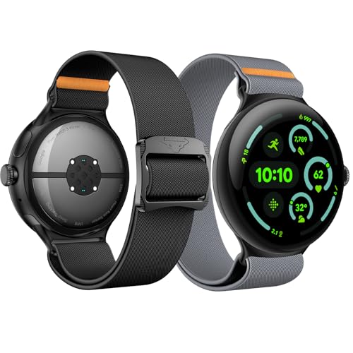 Kamita [2Stück] Nylon Sportarmband für Google Pixel Watch 3/2/1 41mm, Verstellbare Elastisch Armbänder für Damen Herren, Geflochtenes Trail Loop Ersatzarmbänder für Pixel Watch 3 2 1 (Schwarz+Grau) von Kamita