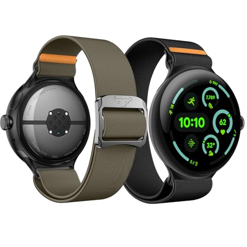 Kamita [2Stück] Nylon Sportarmband für Google Pixel Watch 3 45mm, Verstellbare Elastisch Sport Armbänder für Damen und Herren, Geflochtenes Trail Loop Ersatzarmbänder für Pixel Watch 3 (Schwarz+Grün) von Kamita