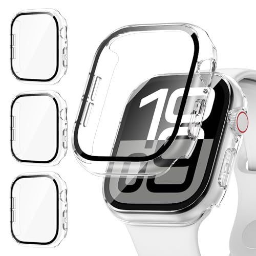 [3Stück] Kamita Hülle Kompatibel mit Apple Watch Serie 10 42mm Schutzhülle mit Displayschutzfolie aus Gehärtetem Glas, Stoßfest Hart PC Bumper Case Rundumschutz Gehäuse für iWatch10 Zubehör (Klar*3) von Kamita