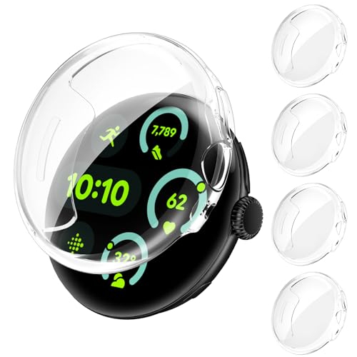 [4Stück] Kamita Hülle Kompatibel mit Google Pixel Watch 3 45mm, Weiche TPU Bumper Cover mit Displayschutzfolie, Ultradünn Vollständige Abdeckung Schutzhülle Case für Pixel Watch3 Zubehör (Klar*4) von Kamita